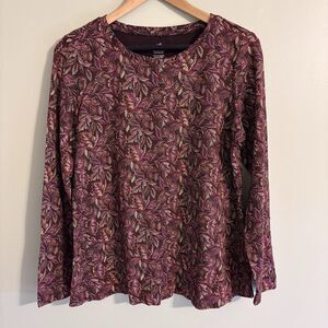 J. Jill Pima Cotton Long Sleeved Tee Sz Large Leaves Geometric Art Boho Classic